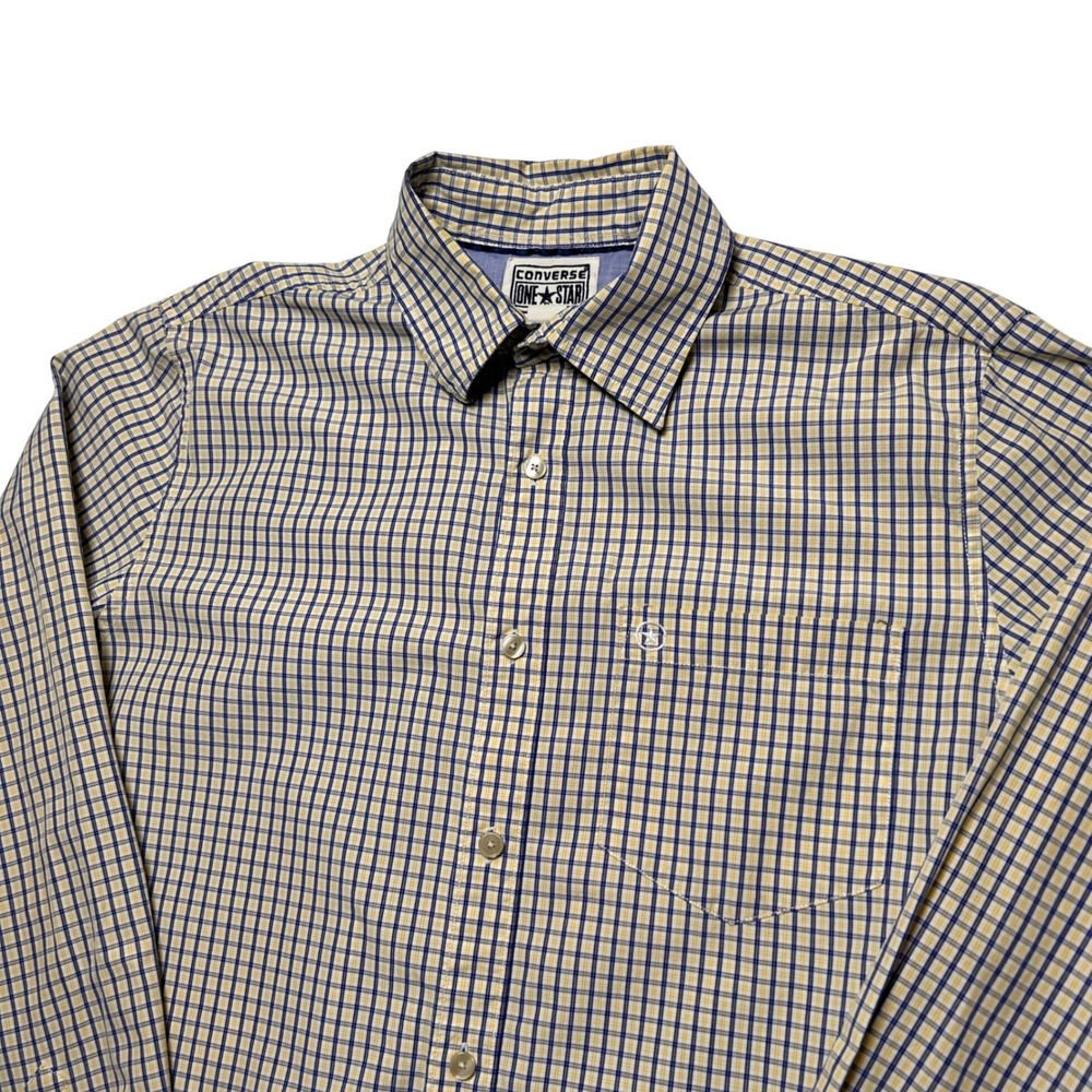 Converse One Star Men Blue Yellow Plaid Button Up‎ Streetwear Skater Preppy M